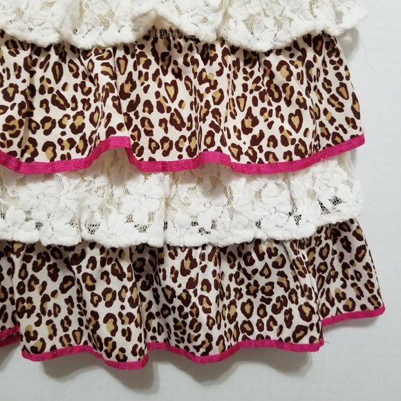 Hartstrings skort 12 leopard cheetah print floral lace tiered ruffle pull on - Picture 5 of 13